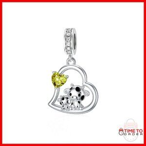 Sterling Silver Cow Charm Birthstone Pendant for Bracelets